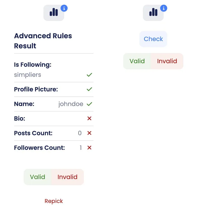 I risultati della verifica del follow sulla scheda del vincitore, nella pagina del risultato
